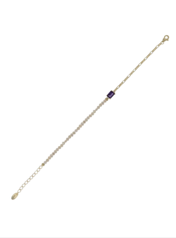 Pulsera Plata Dorada Mujer PPPP1/A Circonita Morada Perlas