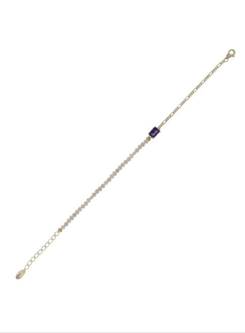 Pulsera Plata Dorada Mujer PPPP1/A Circonita Morada Perlas