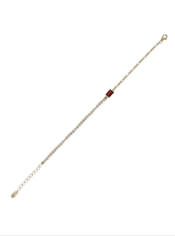 Pulsera Plata Dorada Mujer PPPP1/R Circonita Roja Perlas