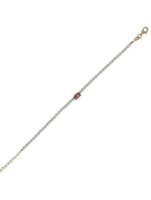 Pulsera Plata Dorada Mujer PPUL3148/C Perlas C. Circonita Rosa