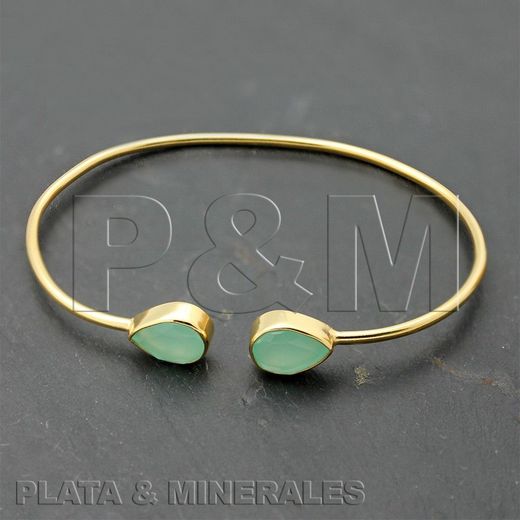 Pulsera Plata Dorada Mujer PUM0003DOCA Piedras Minerales Calcedonia