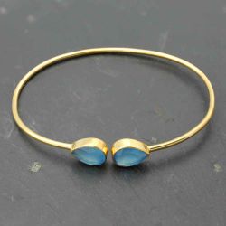 Pulsera Plata Dorada Mujer PUM0003DOCB Piedras Minerales Calcedonia Azul