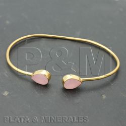 Pulsera Plata Dorada Mujer PUM0003DOCR Piedras Minerales Cuarzo Rosa