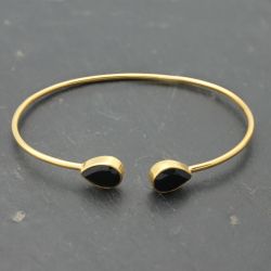 Pulsera Plata Dorada Mujer PUM0003DOOX Piedras Minerales Onix Negro