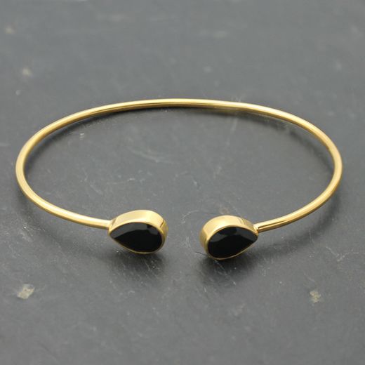 Pulsera Plata Dorada Mujer PUM0003DOOX Piedras Minerales Onix Negro