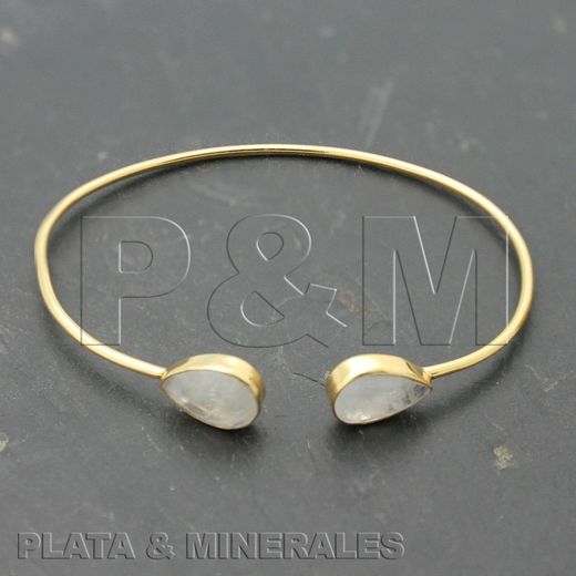 Pulsera Plata Dorada Mujer PUM0003DOPL Piedras Minerales Piedra Luna