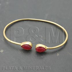 Pulsera Plata Dorada Mujer PUM0003DORU Piedras Minerales Rubí
