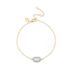 Pulsera Plata Dorada Mujer PUM0008DOCB Piedras Minerales Calcedonia Azul