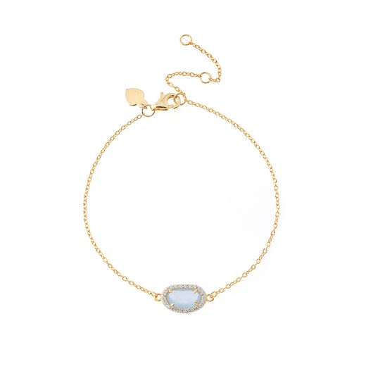 Pulsera Plata Dorada Mujer PUM0008DOCB Piedras Minerales Calcedonia Azul