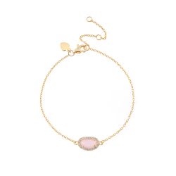 Pulsera Plata Dorada Mujer PUM0008DOCR Piedras Minerales Cuarzo Rosa