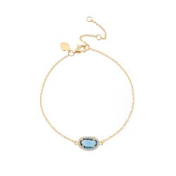 Pulsera Plata Dorada Mujer PUM0008DOGB Piedras Minerales Glass Blue