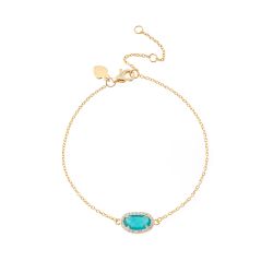 Pulsera Plata Dorada Mujer PUM0008DOOV Piedras Minerales Onix Verde