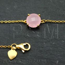 Pulsera Plata Dorada Mujer PUM0011DOCR Piedras Minerales Cuarzo Rosa