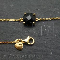Pulsera Plata Dorada Mujer PUM0011DOOX Piedras Minerales Onix Negro