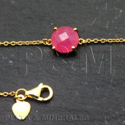 Pulsera Plata Dorada Mujer PUM0011DORU Piedras Minerales Rubí