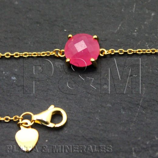 Pulsera Plata Dorada Mujer PUM0011DORU Piedras Minerales Rubí