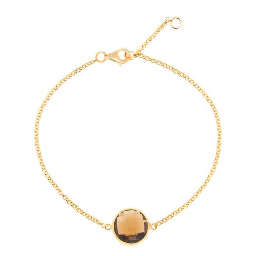 Pulsera Plata Dorada Mujer PUM0012DOCH Piedras Minerales Cuarzo Ahumado