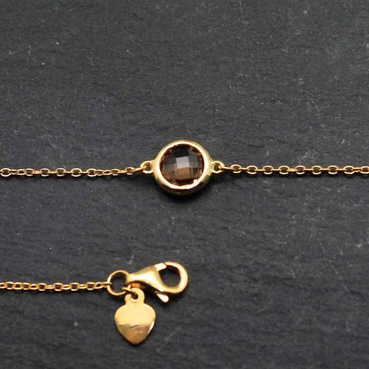 Pulsera Plata Dorada Mujer PUM0014DOCH Piedras Minerales Cuarzo Ahumado
