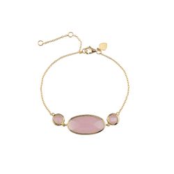 Pulsera Plata Dorada Mujer PUM0015DOCR Piedras Minerales Cuarzo Rosa