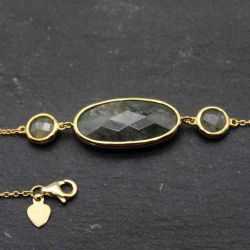 Pulsera Plata Dorada Mujer PUM0015DOLA Piedras Minerales Labradorita