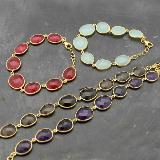 Pulsera Plata Dorada Mujer PUM0024DOCA Piedras Minerales Calcedonia