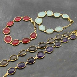 Pulsera Plata Dorada Mujer PUM0024DOLA Piedras Minerales Labradorita