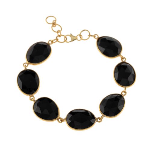 Pulsera Plata Dorada Mujer PUM0024DOOX Piedras Minerales Onix Negro