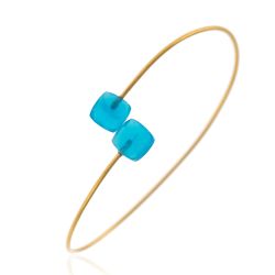 Pulsera Plata Dorada Mujer PUM0027DOCB Piedras Minerales Calcedonia Azul
