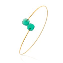 Pulsera Plata Dorada Mujer PUM0027DOOV Piedras Minerales Onix Verde