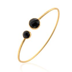 Pulsera Plata Dorada Mujer PUM0028DOOX Piedras Minerales Onix Negro