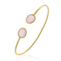 Pulsera Plata Dorada Mujer PUM0029DOCR Piedras Minerales Cuarzo Rosa