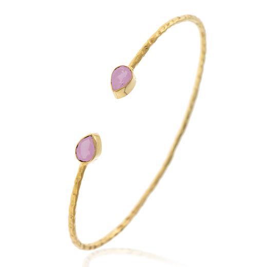 Pulsera Plata Dorada Mujer PUM0031DOCR Piedras Minerales Cuarzo Rosa
