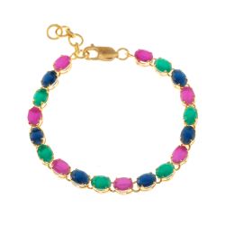Pulsera Plata Dorada Mujer PUM0032DORV Piedras Minerales Rubí Multicolor