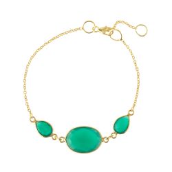 Pulsera Plata Dorada Mujer PUM0034DOOV Piedras Minerales Onix Verde