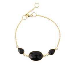 Pulsera Plata Dorada Mujer PUM0034DOOX Piedras Minerales Onix Negro