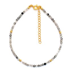 Pulsera Plata Dorada Mujer PUM0036DOCN Piedras Minerales Cuarzo Rutilado Negro