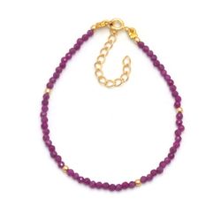 Pulsera Plata Dorada Mujer PUM0036DORU Piedras Minerales Rubí Indio Natural