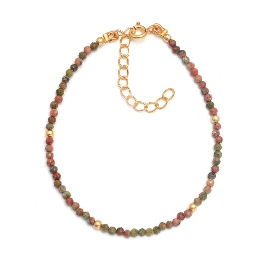 Pulsera Plata Dorada Mujer PUM0036DOUN Piedras Minerales Unakite