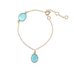 Pulsera Plata Dorada Mujer PUM0044DOCBXX Piedras Minerales Calcedonia Azul