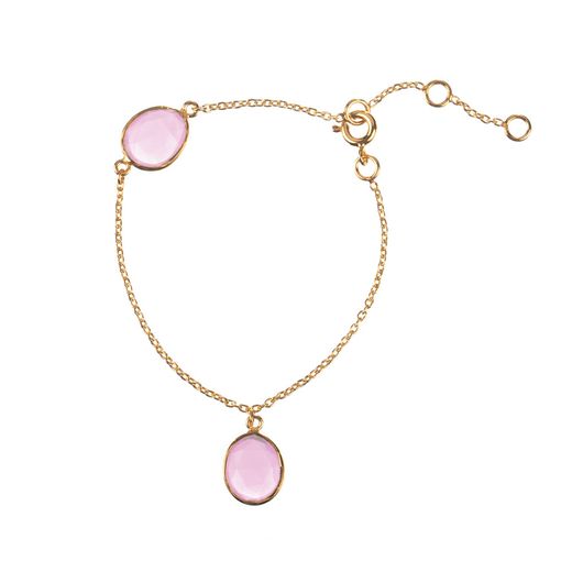 Pulsera Plata Dorada Mujer PUM0044DOCRXX Piedras Minerales Ópalo Rosa