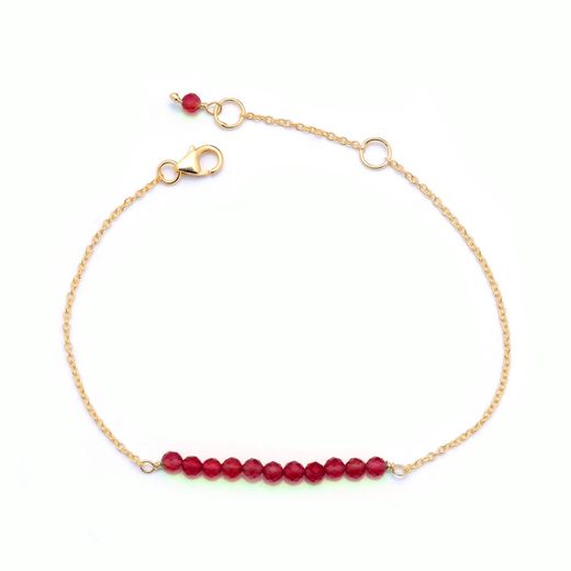 Pulsera Plata Dorada Mujer PUM0045DORJXX Piedras Minerales Rubí Jade