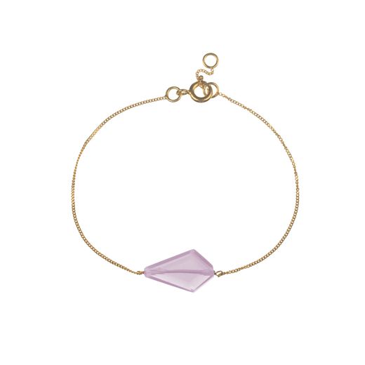 Pulsera Plata Dorada Mujer PUM0051DOCR Piedras Minerales Cuarzo Rosa Rombo