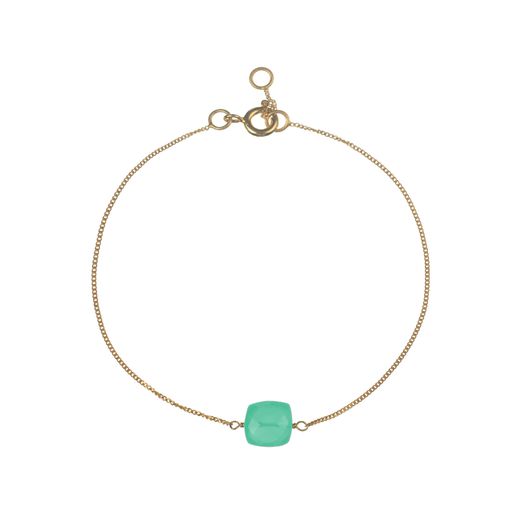 Pulsera Plata Dorada Mujer PUM0052DOCA Piedras Minerales Calcedonia Cuadrada