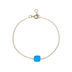 Pulsera Plata Dorada Mujer PUM0052DOCB Piedras Minerales Calcedonia Azul Cuadrada