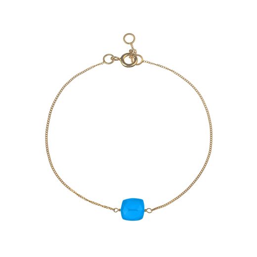 Pulsera Plata Dorada Mujer PUM0052DOCB Piedras Minerales Calcedonia Azul Cuadrada