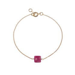 Pulsera Plata Dorada Mujer PUM0052DORU Piedras Minerales Rubí Cuadrada