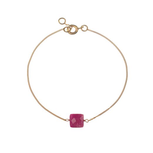 Pulsera Plata Dorada Mujer PUM0052DORU Piedras Minerales Rubí Cuadrada