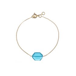 Pulsera Plata Dorada Mujer PUM0053DOCB Piedras Minerales Calcedonia Azul Hexagonal