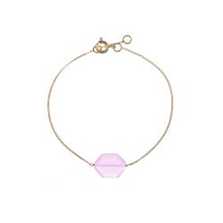 Pulsera Plata Dorada Mujer PUM0053DOCR Piedras Minerales Cuarzo Rosa Hexagonal