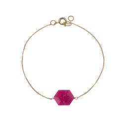 Pulsera Plata Dorada Mujer PUM0053DORU Piedras Minerales Rubí Hexagonal